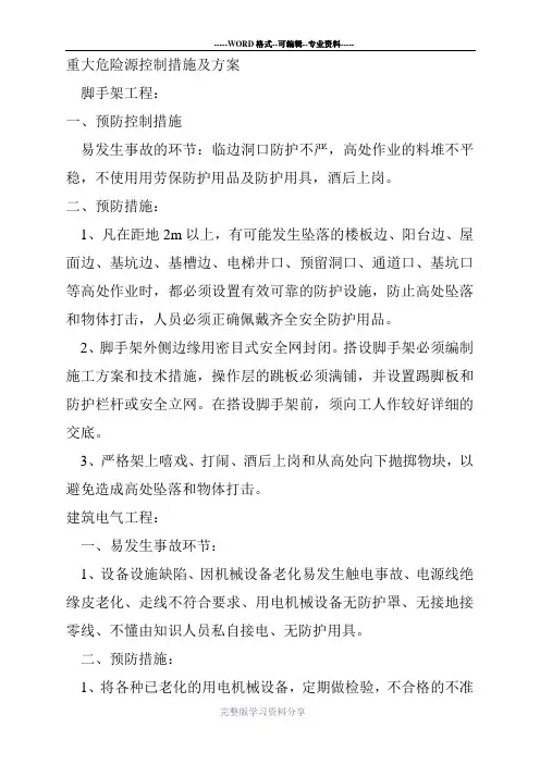 重大危险源控制措施及方案