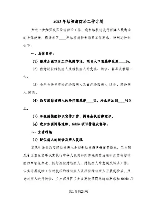 2023年结核病防治工作计划(6篇)