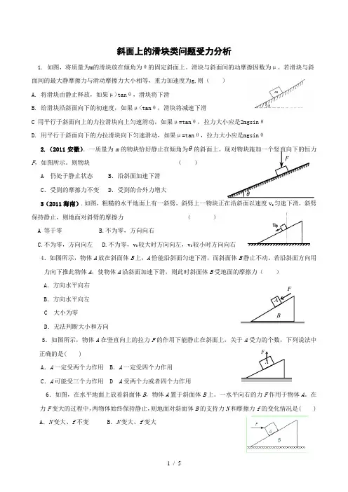 专题 斜面上的滑块类问题受力分析