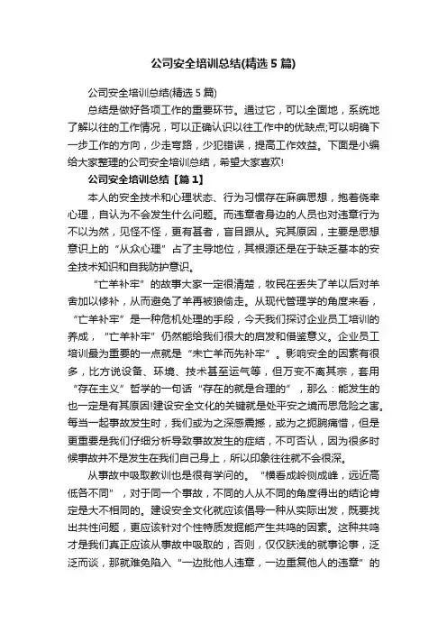 公司安全培训总结（精选5篇）