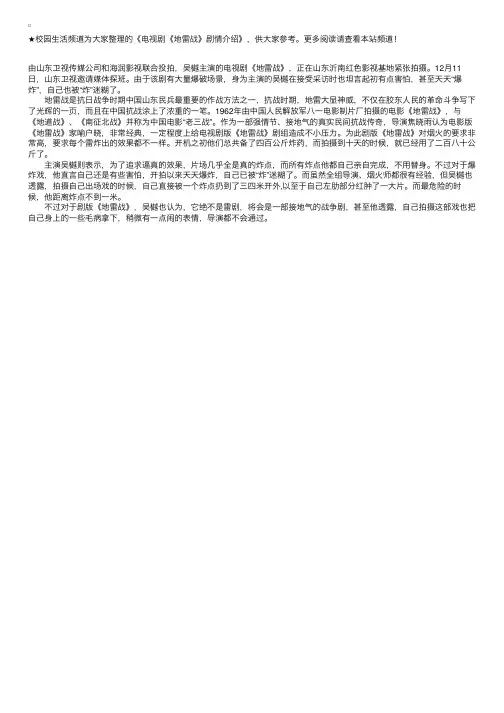 电视剧《地雷战》剧情介绍