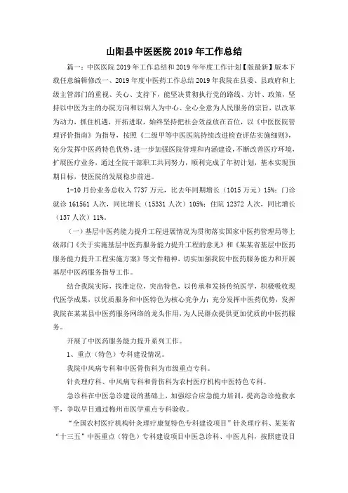 工作总结-山阳县中医医院2019年工作总结02019 精品