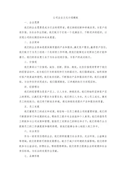 公司企业文化介绍模板