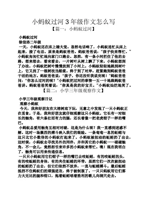 蚂蚁作文之小蚂蚁过河3年级作文怎么写