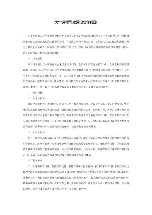 大学课程思政建设实施细则