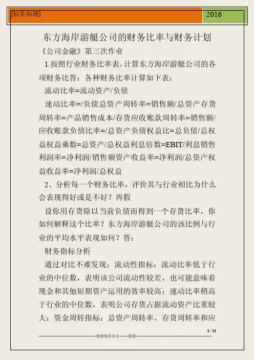 东方海岸游艇公司的财务比率与财务计划