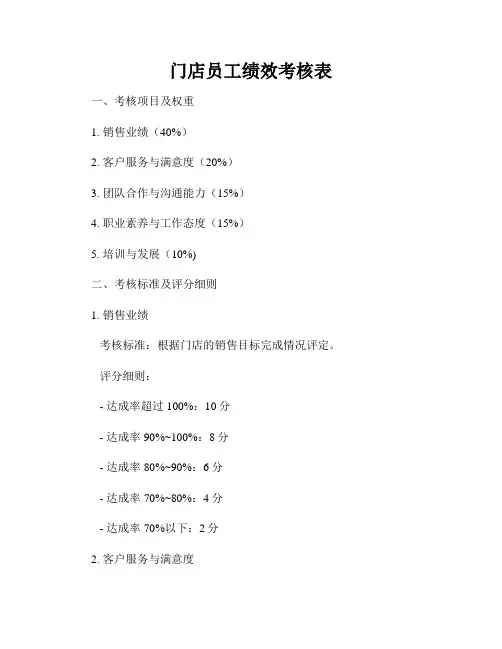 门店员工绩效考核表