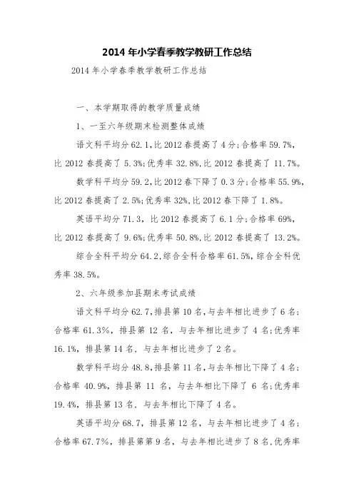 2014年小学春季教学教研工作总结【精品范文】