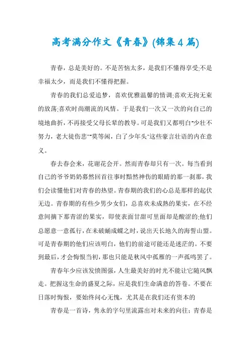 高考满分作文《青春》(锦集4篇)
