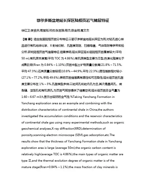 鄂尔多斯盆地延长探区陆相页岩气储层特征