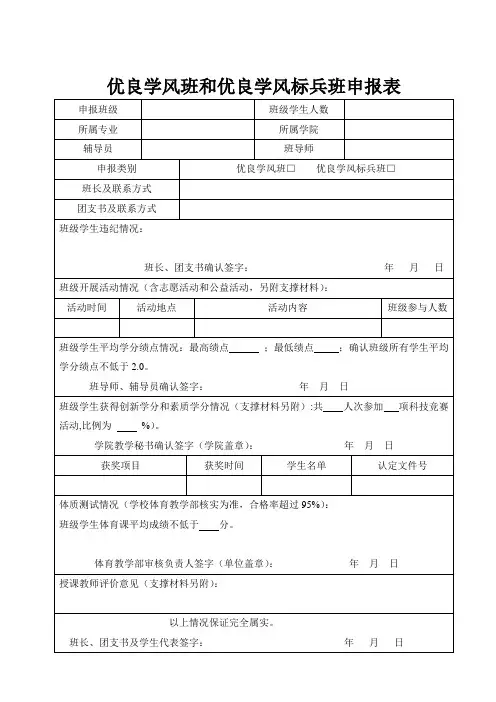 优良学风班和优良学风标兵班申报表