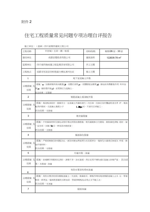 【一期一标段】住宅工程质量常见问题专项治理自评报告