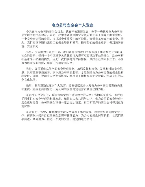 电力公司安全会个人发言