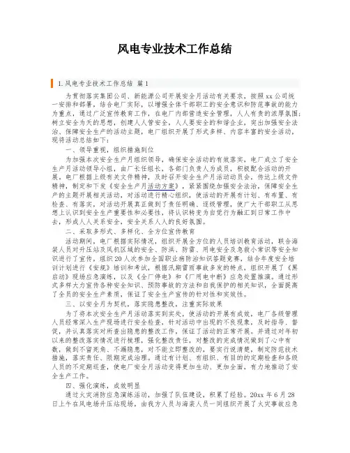 风电专业技术工作总结