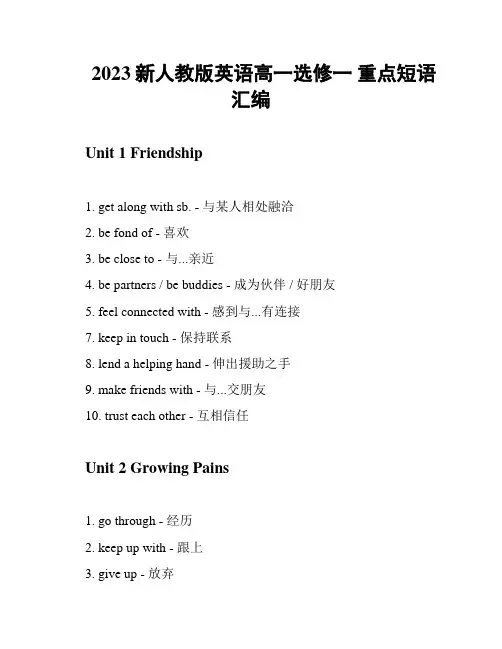 2023新人教版英语高一选修一 重点短语汇编