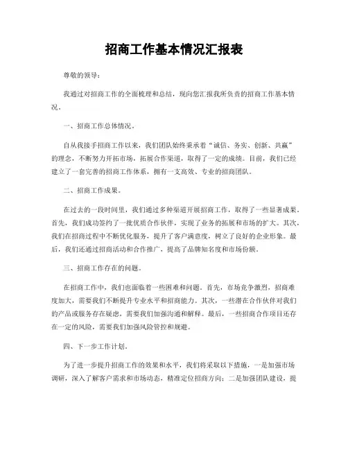 招商工作基本情况汇报表