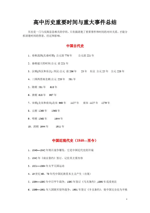 高中历史重要时间与重大事件总结