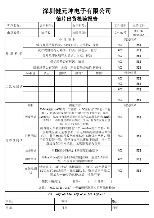 出货品质检验报告格式