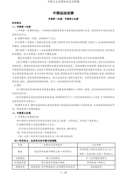 牛顿三大定律知识点与例题