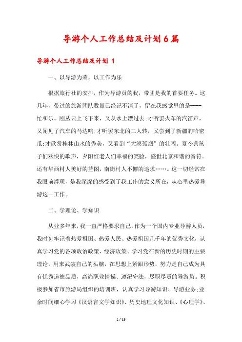 导游个人工作总结及计划6篇