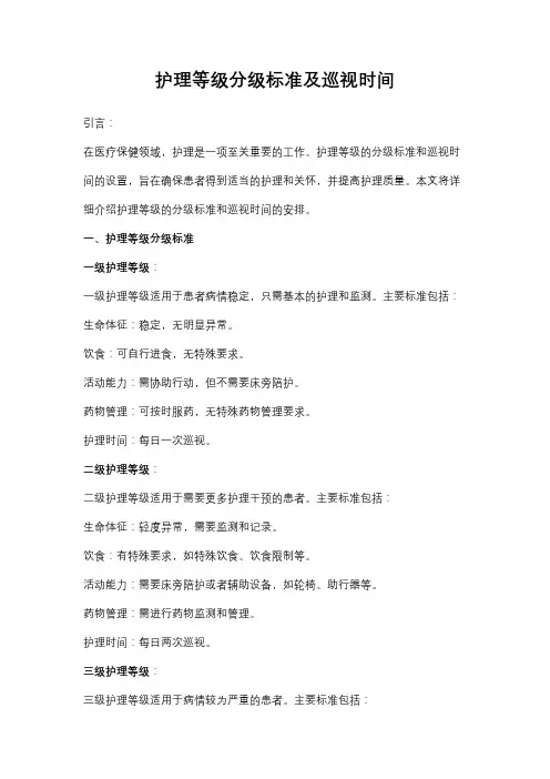 护理等级分级标准及巡视时间