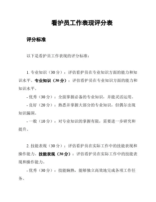 看护员工作表现评分表