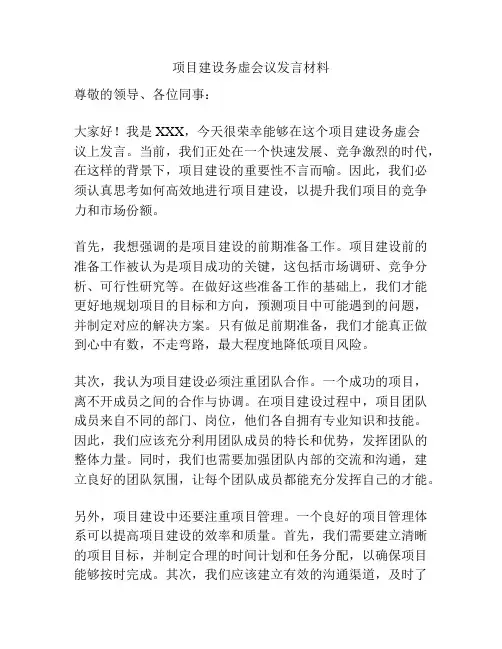 项目建设务虚会议发言材料