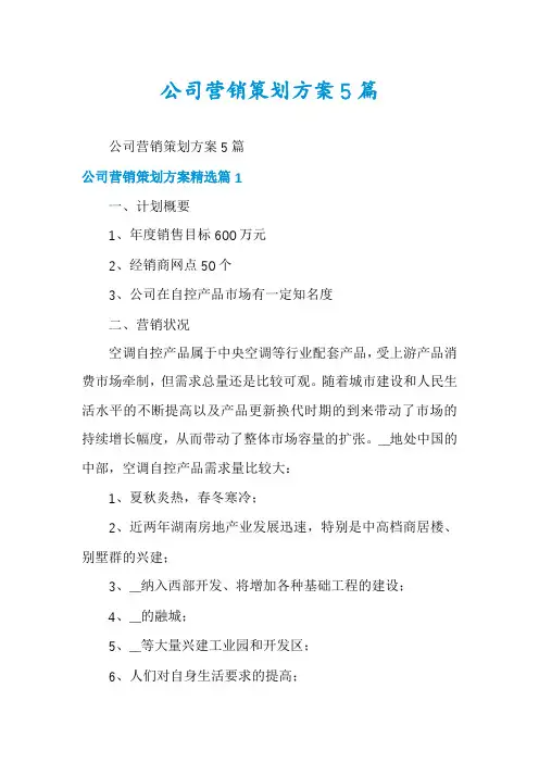 公司营销策划方案5篇