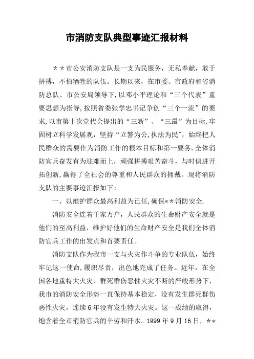 市消防支队典型事迹汇报材料