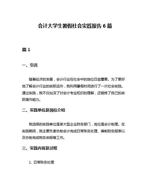 会计大学生暑假社会实践报告6篇