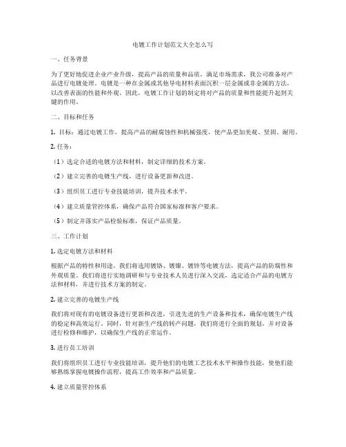 电镀工作计划范文大全怎么写
