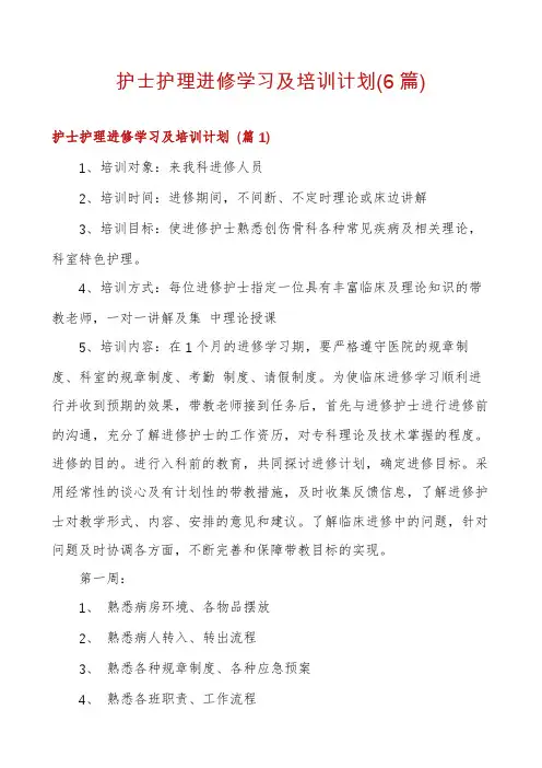 护士护理进修学习及培训计划(6篇)
