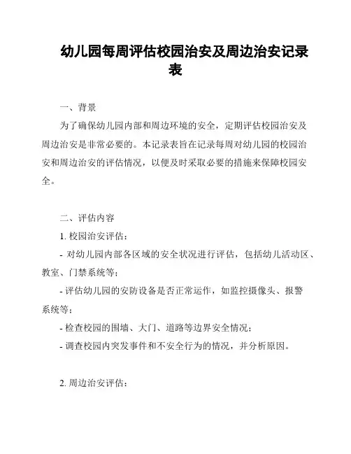 幼儿园每周评估校园治安及周边治安记录表
