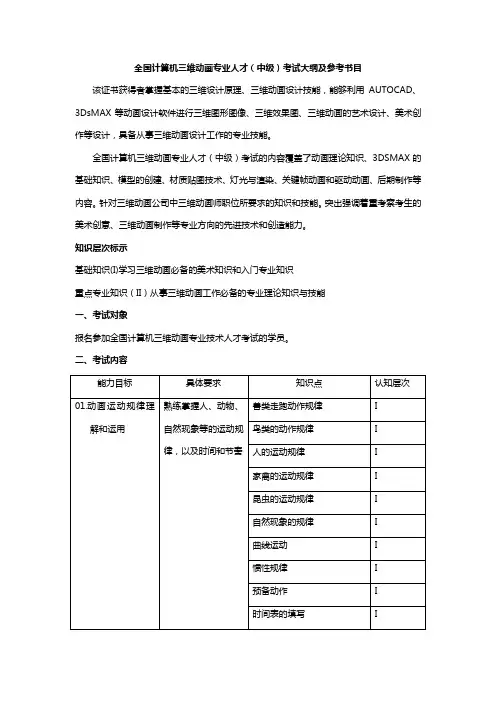 全国计算机三维动画专业人才(中级)考试大纲及参考书目