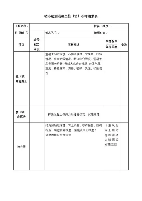 桩基钻芯检测混凝土桩(墙)芯样编录表