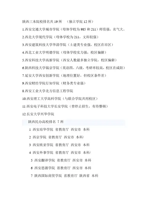 陕西三本院校排名