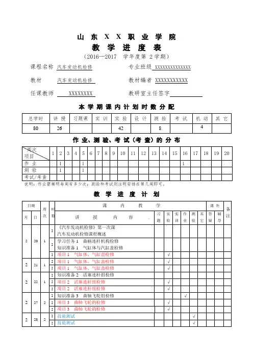 汽车发动机检修进度表