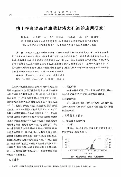 粘土在高温高盐油藏封堵大孔道的应用研究