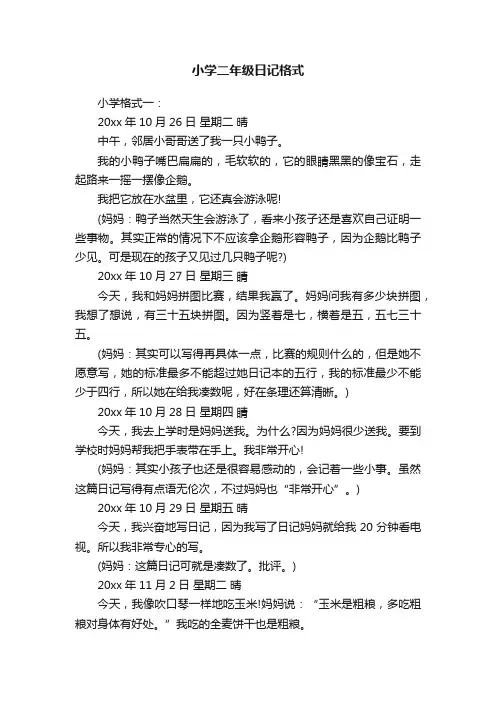 小学二年级日记格式