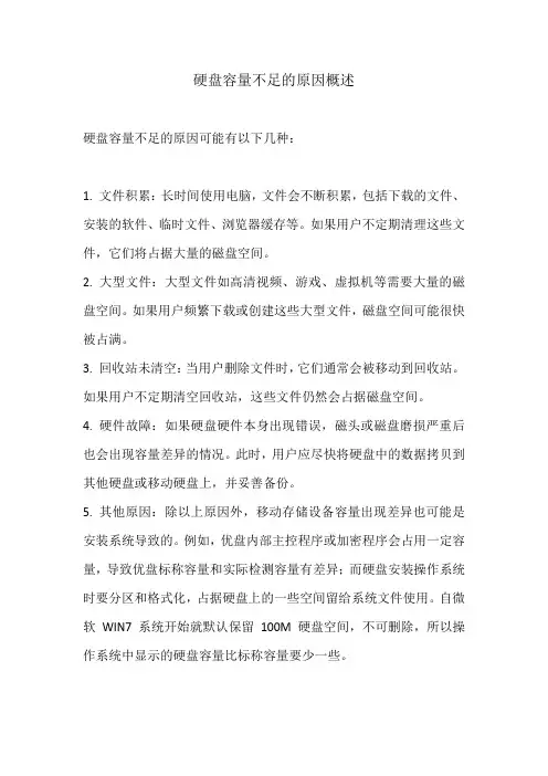 硬盘容量不足的原因