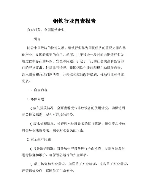 钢铁行业自查报告