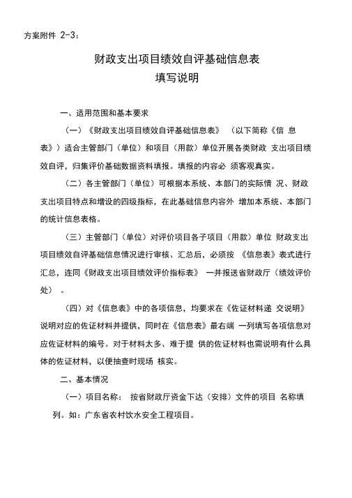 财政支出项目绩效自评基础数据表