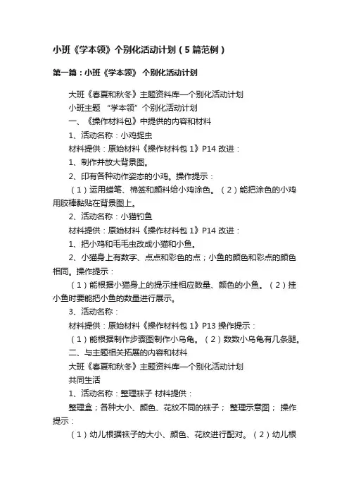 小班《学本领》个别化活动计划（5篇范例）