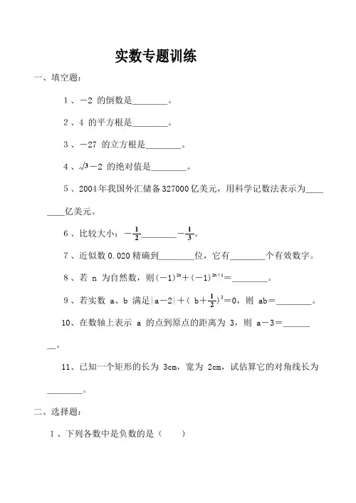 中考数学实数专题训练