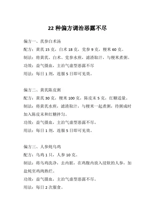 22种偏方调治恶露不尽