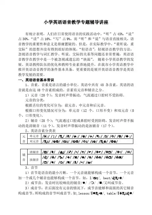小学英语语音教学专题辅导讲座
