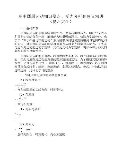 圆周运动知识要点、受力分析和题目精讲(张晓整理)