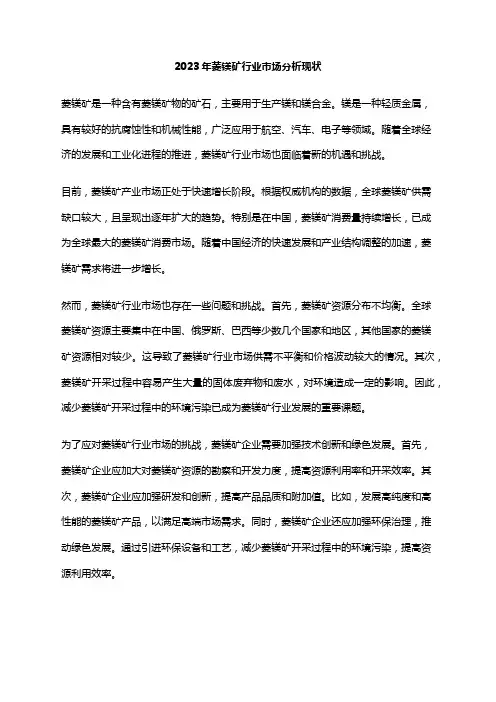 2023年菱镁矿行业市场分析现状