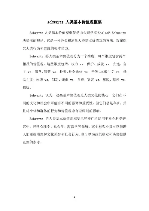 schwartz 人类基本价值观框架