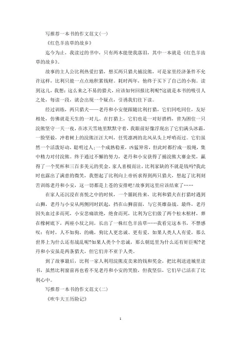 写推荐一本书的作文范文十篇
